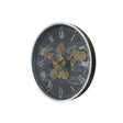 Large Round Metal Black & Silver Cog Clock 60cm x 60cm