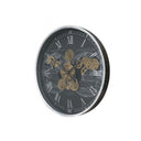 Large Round Metal Black & Silver Cog Clock 60cm x 60cm