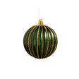 Set of 2 Green Glitter Striped Reeded Hanging Baubles - 8cm