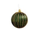 Set of 2 Green Glitter Striped Reeded Hanging Baubles - 8cm