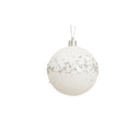 Set of 3 White Glitter Silver Jewel Baubles - 9cm
