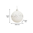 Set of 3 White Glitter Silver Jewel Baubles - 9cm