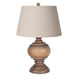 Natural Wood Table Lamp With A Beige Linen Shade