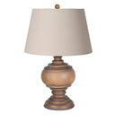 Natural Wood Table Lamp With A Beige Linen Shade