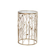 Round Gold Metal & Glass Leaves Detail Side Table