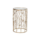 Round Gold Metal & Glass Leaves Detail Side Table
