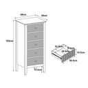 Tall 5 Drawer Bedside Table - Hales Black Range
