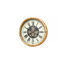 Black, White & Gold Cog Detailed Clock with Natural Wooden Frame - 50cm x 50cm