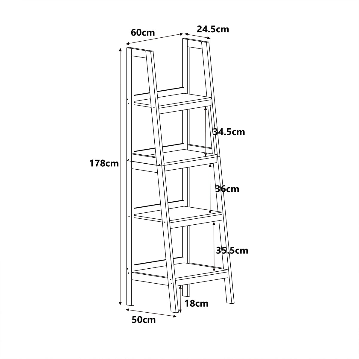 Mid-Century Style 4 Tier Dark Wood Ladder Shelf - 178cm – Melody