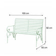 Sage Green Metal Ornate Distressed Garden Bench - 100cm x 92cm
