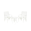 Ornate Metal White Round Garden Table & Set of 2 Ornate Garden Chairs