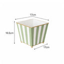 Green & White Striped Metal Planter Pot with Gold Feet - 17cm x 16.5cm