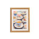 Textured Watercolour Teacups Wall Art with A Gold Frame - 40cm x 50cm