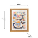 Textured Watercolour Teacups Wall Art with A Gold Frame - 40cm x 50cm