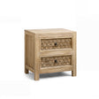 Boho Rustic Wooden Carved 2 Drawer Bedside Table