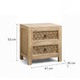 Boho Rustic Wooden Carved 2 Drawer Bedside Table