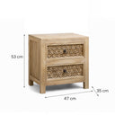 Boho Rustic Wooden Carved 2 Drawer Bedside Table
