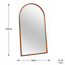 Large Walnut Wooden Framed Arched Leaner Mirror - 90cm x 158cm