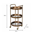 Antique Gold Mirrored 3 Tier Bar Cart Trolley - 88cm x 49cm