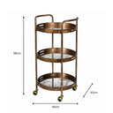 Antique Gold Mirrored 3 Tier Bar Cart Trolley - 88cm x 49cm
