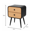 Black & Rattan 2 Drawer Bedside Table