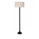 Tall Black Ridged Floor Lamp with Beige Cotton Shade