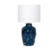 Large Deep Blue Rope Patterned Ceramic Table Lamp with Linen Shade