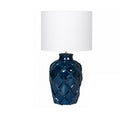 Large Deep Blue Rope Patterned Ceramic Table Lamp with Linen Shade