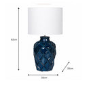 Large Deep Blue Rope Patterned Ceramic Table Lamp with Linen Shade