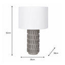 Large Grey Ceramic Boucle Table Lamp with White Linen Shade