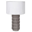Large Grey Ceramic Boucle Table Lamp with White Linen Shade