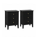 Pair of 3 Drawer Bedside Tables - Hales Black Range