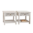 Pair of Distressed White Mango Wood Bohemian Bedside Tables - Freya White Range