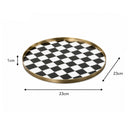 Black Monochrome Checked Round Tray