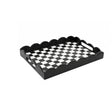 Rectangle Black Monochrome Checked Scalloped Tray