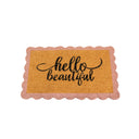 "Hello Beautiful" Pink Scalloped Coir Doormat
