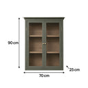 Khaki Green and Wood Wall Cabinet with Clear Glass Front 70cm x 90cm