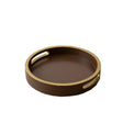 Large Round Chocolate Brown & Gold Wooden Decorative Tray - 30cm