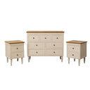 Cream & Wooden 7 Drawer Chest of Drawers & Pair of Two Drawer Bedside Tables - Claudia Range