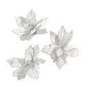 Set of 3 Silver Oil Effect Poinsettia Pick Christmas Decorations - 29cm
