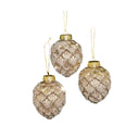 Set of 3 Neutral Sequin Frosted Pine Cone Christmas Baubles - 8cm