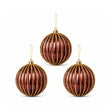 Set of 3 Red Glitter Striped Reeded Hanging Christmas Baubles - 8cm