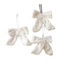 Set of 3 White Fur Christmas Bow Decorations - 19cm