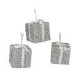 Set Of 3 Silver Tinsel & White Ribbon Christmas Present Tree Decorations