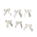 Set of 6 White Tartan Boucle Jewelled Christmas Bow Decorations