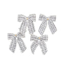 Set of 4 Black & White Tartan Boucle Jewelled Christmas Bow Decorations
