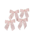 Set of 4 Pink Tartan Boucle Jewelled Christmas Bow Decorations