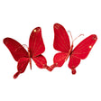 Set of 2 Deep Red Glitter Velvet Butterfly Tree Decorations - 22cm