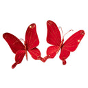 Set of 2 Deep Red Glitter Velvet Butterfly Tree Decorations - 22cm