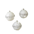 Set of 3 White Glitter Silver Jewel Baubles - 9cm